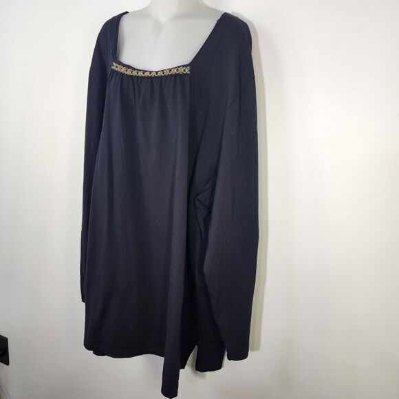 Catherines Liz & Me Women Top Size 4X Black Long Sleeved Beaded Square Neck Knit - Picture 5 of 9